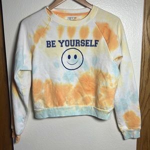 Tie dye crop length sweatshirt with smiley face